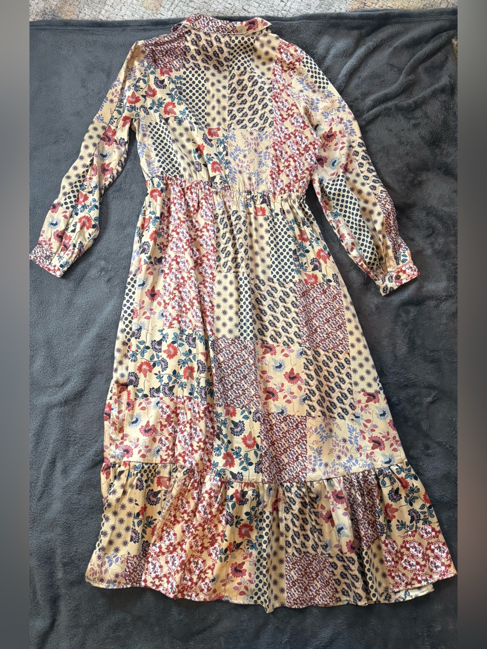 Patchwork Floral Maxi Dress in Cream and Navy - Picture 12 of 14